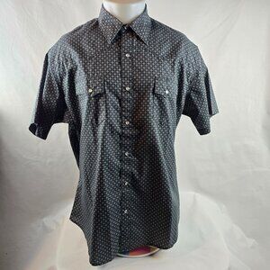 Wrangler Wrancher Shirt Mens XL Gray Pearl Snap Button Geometric Western Cowboy